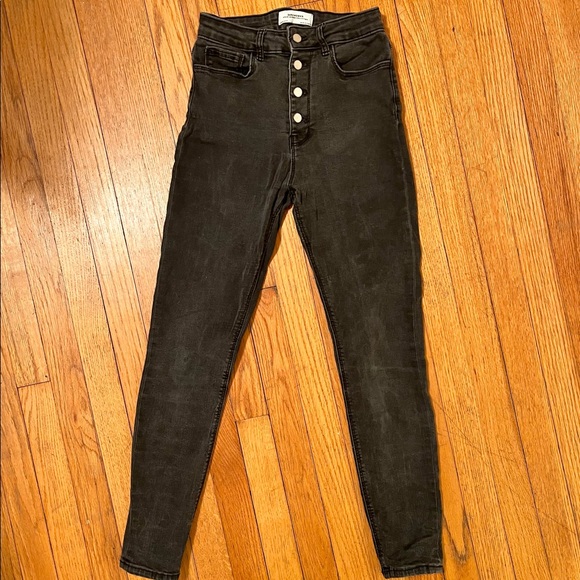 ZARA high waist skinny button front faded black jeans - Picture 2 of 2